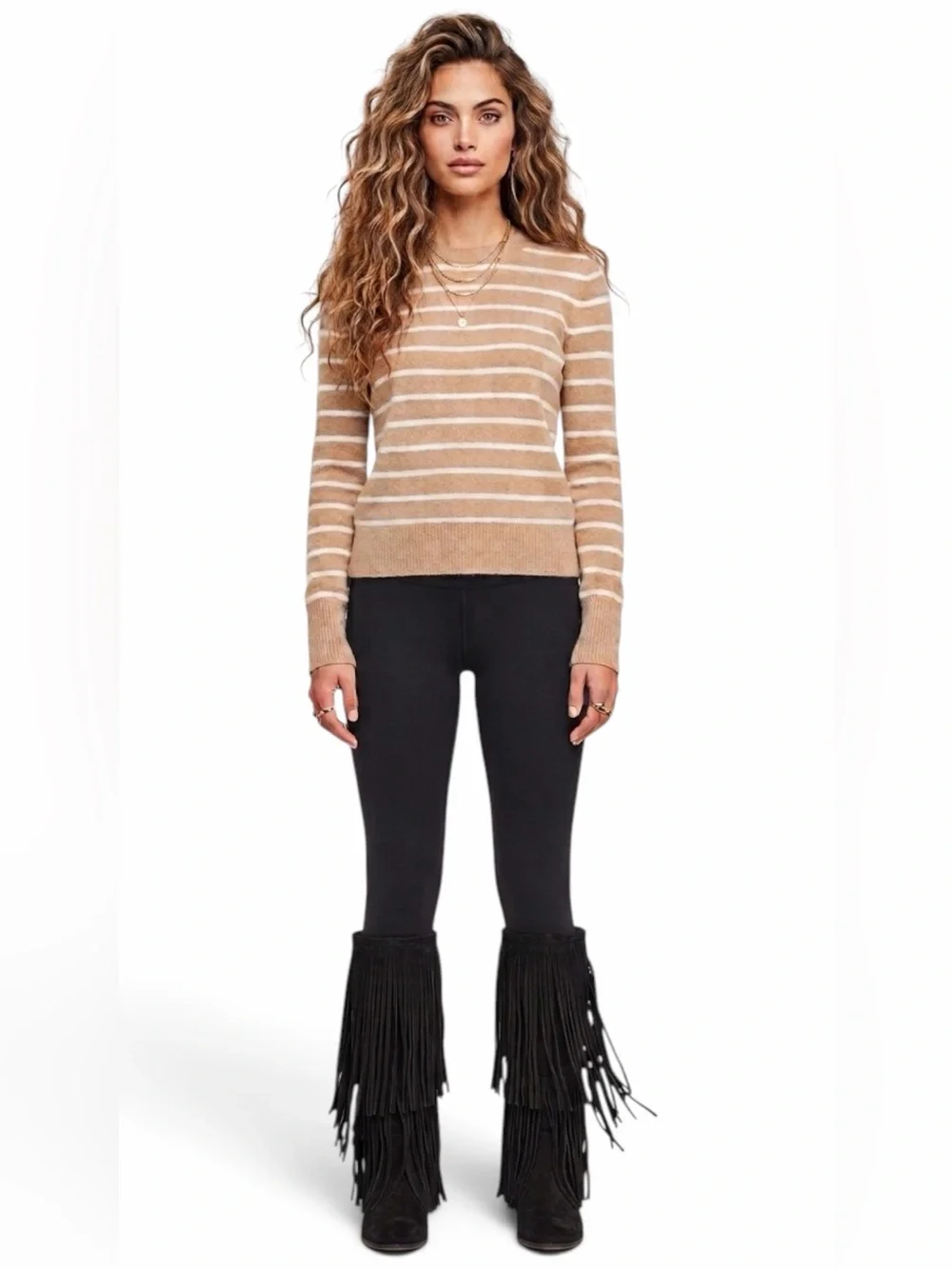 NWT – J.Crew Factory – Crewneck Sweater – Extra-Soft Striped – Camel Ivory – Sz.